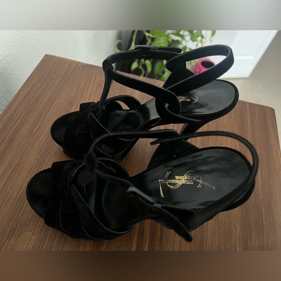 YSL SAINT LAURENT BLACK VELVET 105 TRIBUTE PLATFORM SANDALS SIZE 37.5/7.5 - Picture 8 of 16